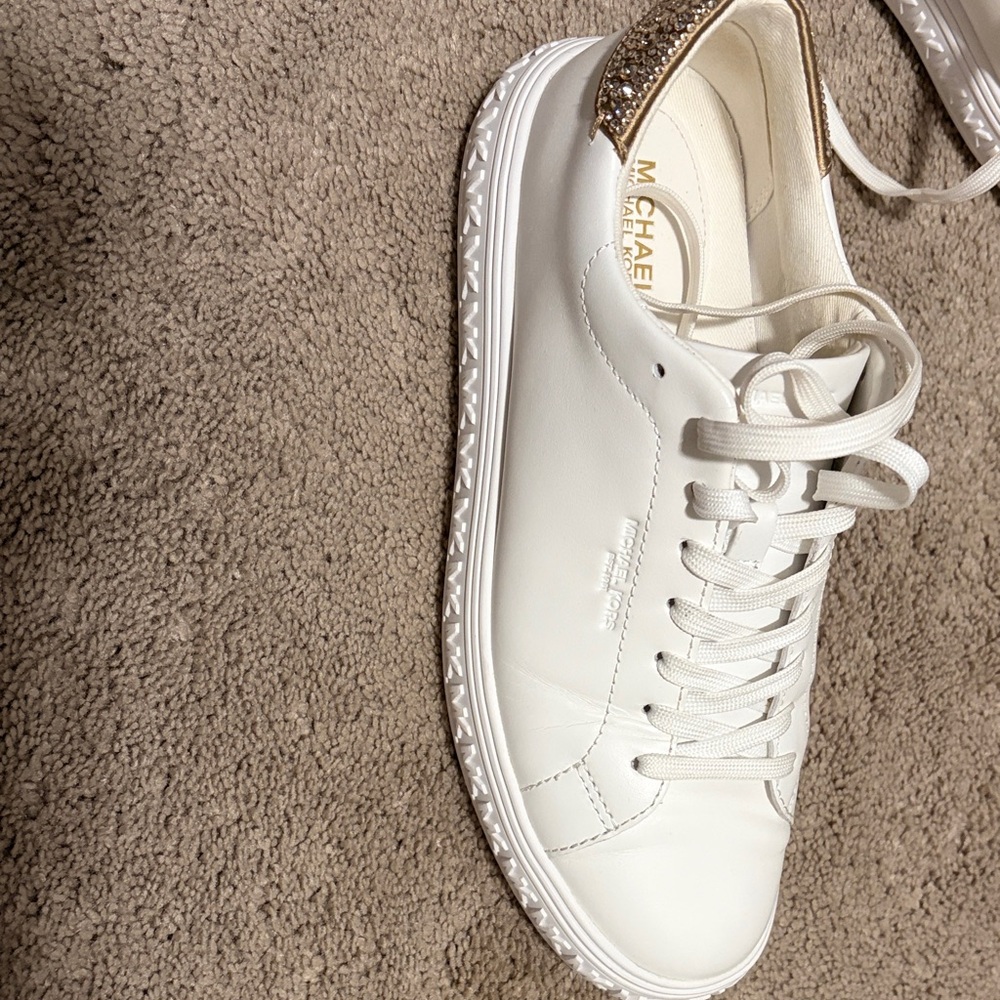 Michael Kors White and Gold Accent Sneakers